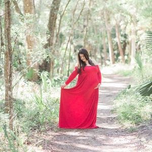 Red Off-Shoulder Maternity Gown